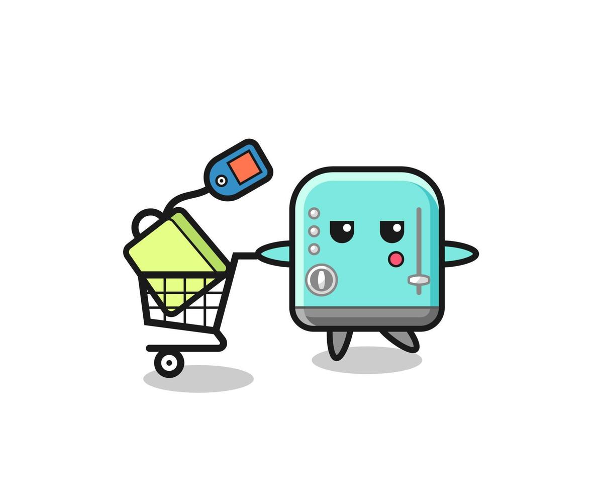 dibujos animados de ilustración de tostadora con un carrito de compras vector