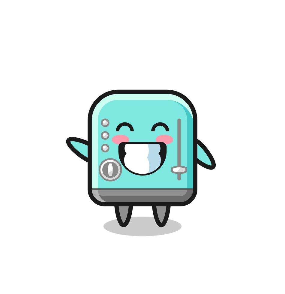 toaster cartoon character doing wave hand gesture vector