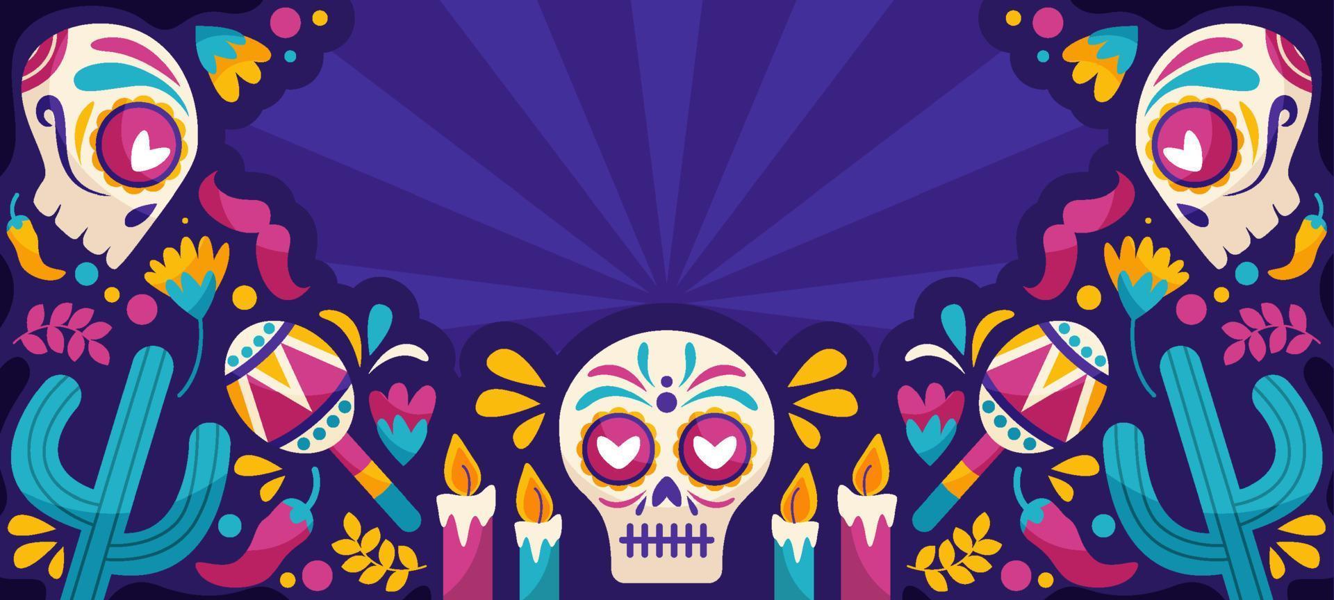 fondo del festival dia de muertos con calavera de azúcar vector