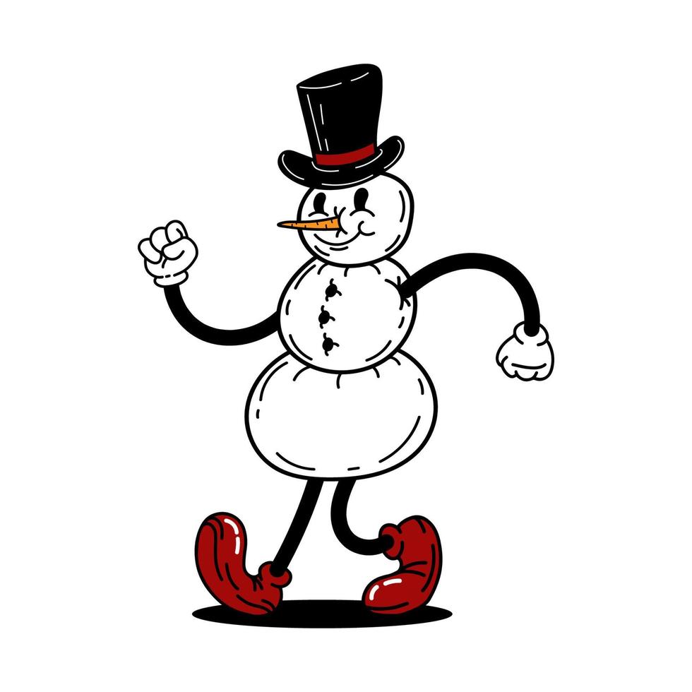 personaje de muñeco de nieve. estilo de dibujos animados retro años 30. ilustración vectorial vector