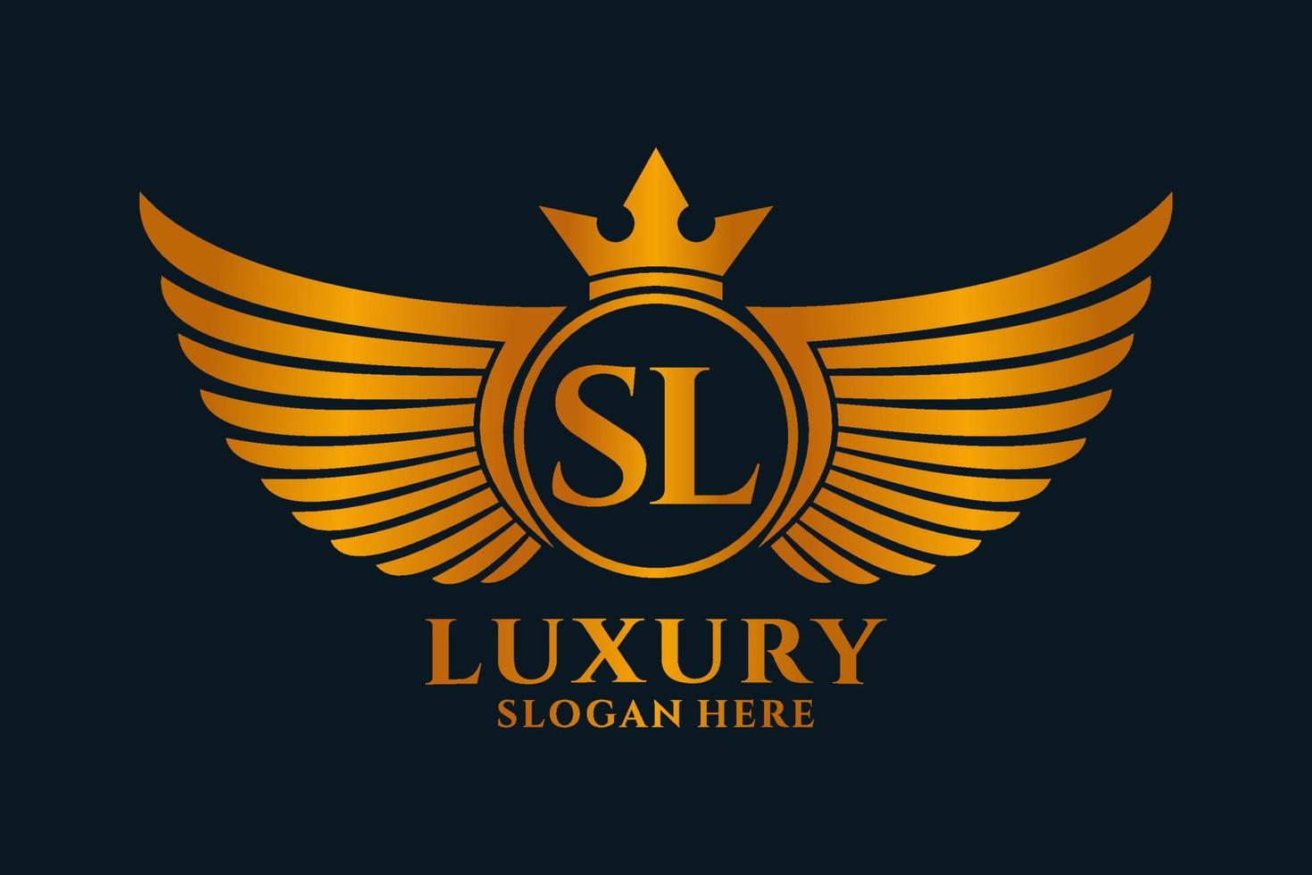 Luxury royal wing Letter SL crest Gold color Logo vector, Victory logo, crest logo, wing logo, vector logo template.