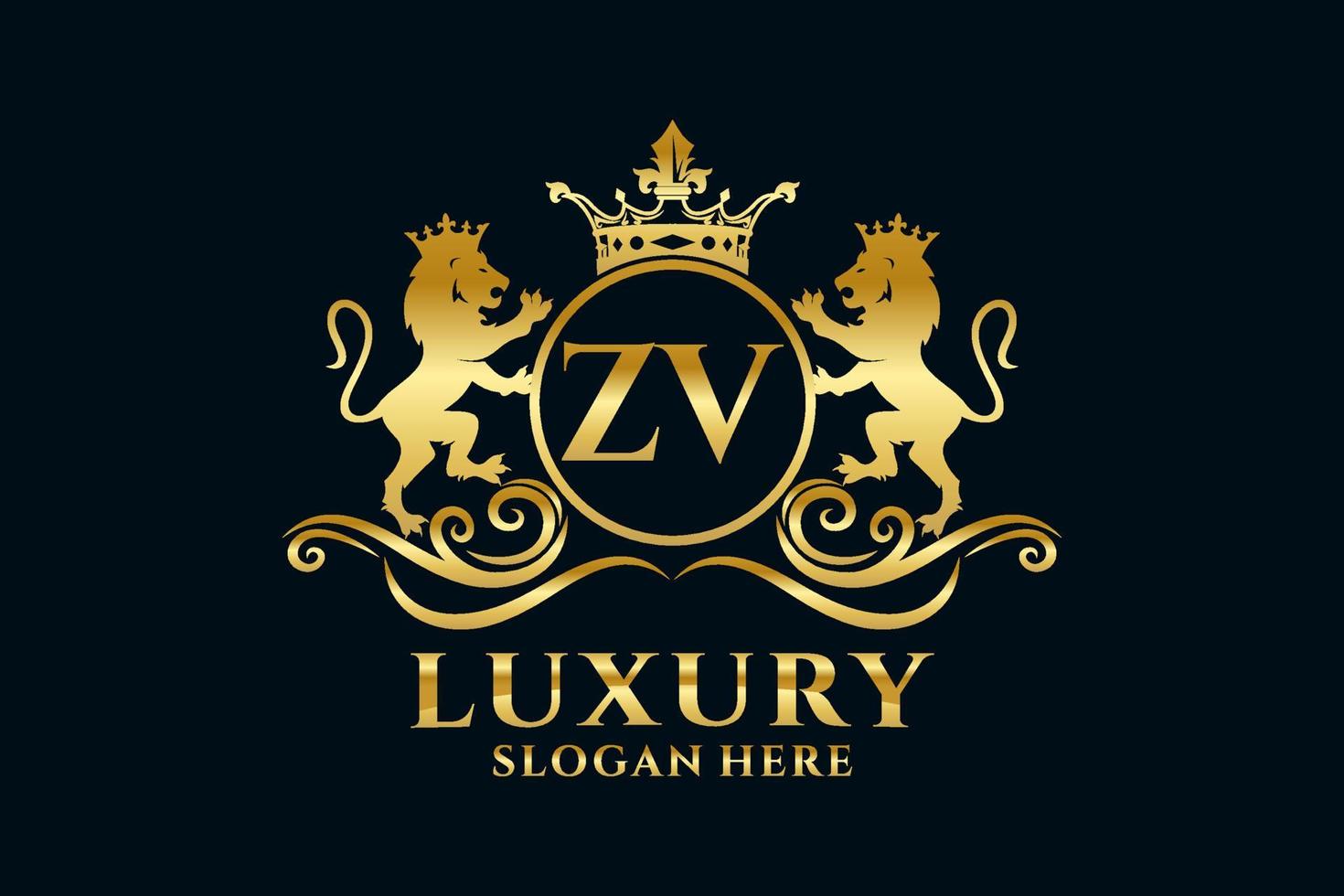 Initial ZV Letter Lion Royal Luxury Logo template in vector art for luxurious branding projects and other vector illustration.