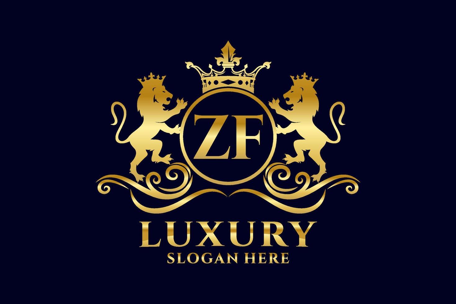 Initial ZF Letter Lion Royal Luxury Logo template in vector art for luxurious branding projects and other vector illustration.