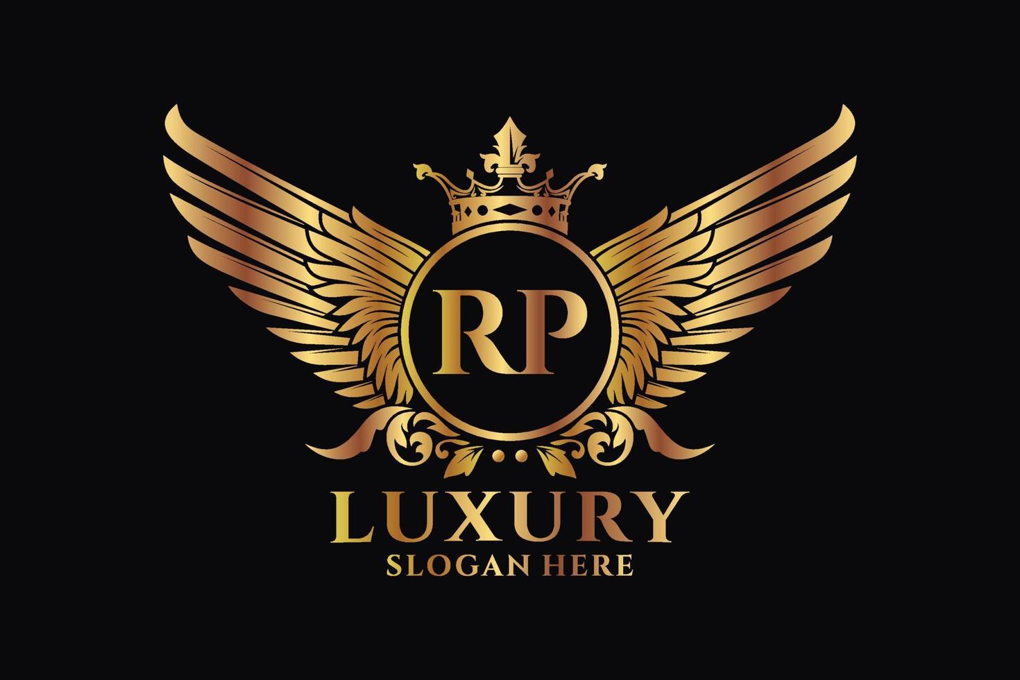 Luxury royal wing Letter RP crest Gold color Logo vector, Victory logo, crest logo, wing logo, vector logo template.