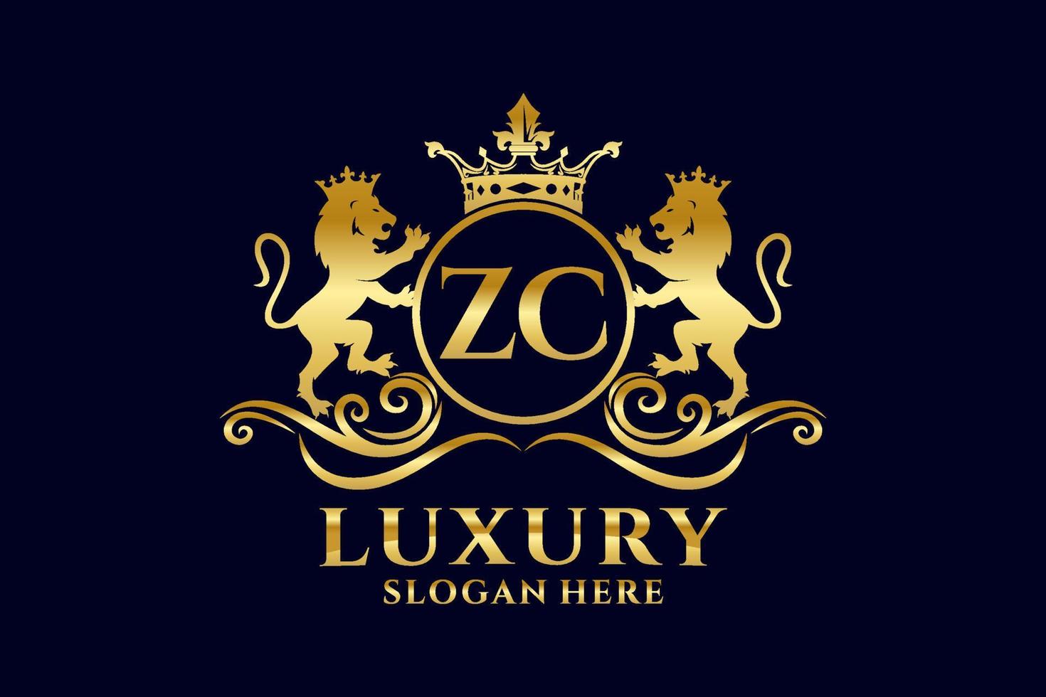 Initial ZC Letter Lion Royal Luxury Logo template in vector art for luxurious branding projects and other vector illustration.