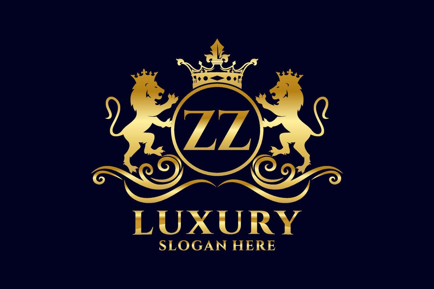 Initial ZZ Letter Lion Royal Luxury Logo template in vector art for luxurious branding projects and other vector illustration.