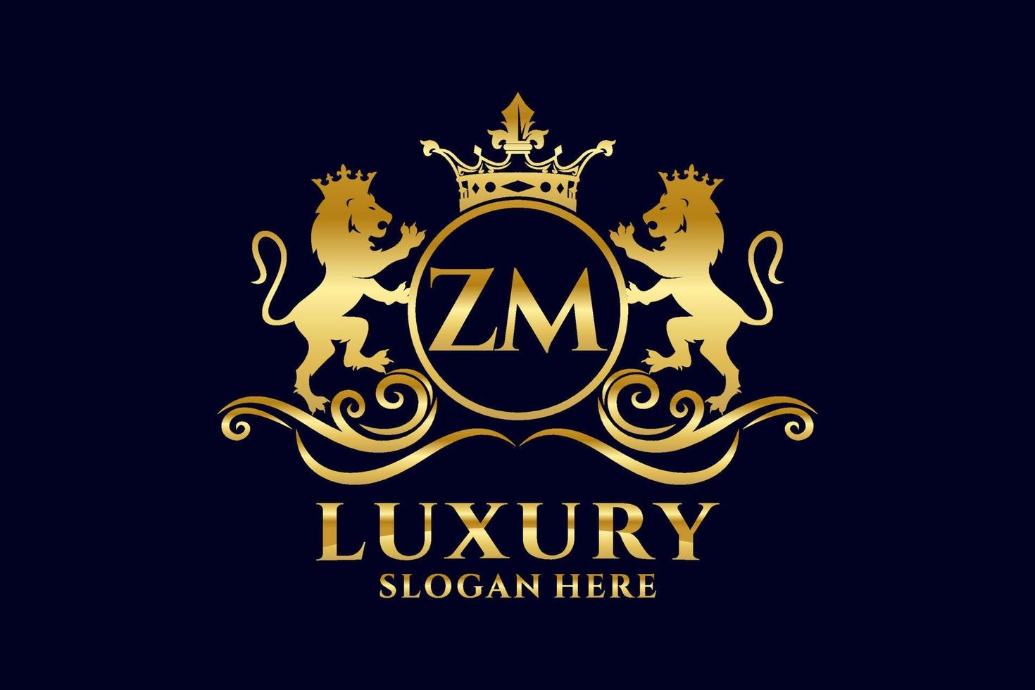 Initial ZM Letter Lion Royal Luxury Logo template in vector art for luxurious branding projects and other vector illustration.