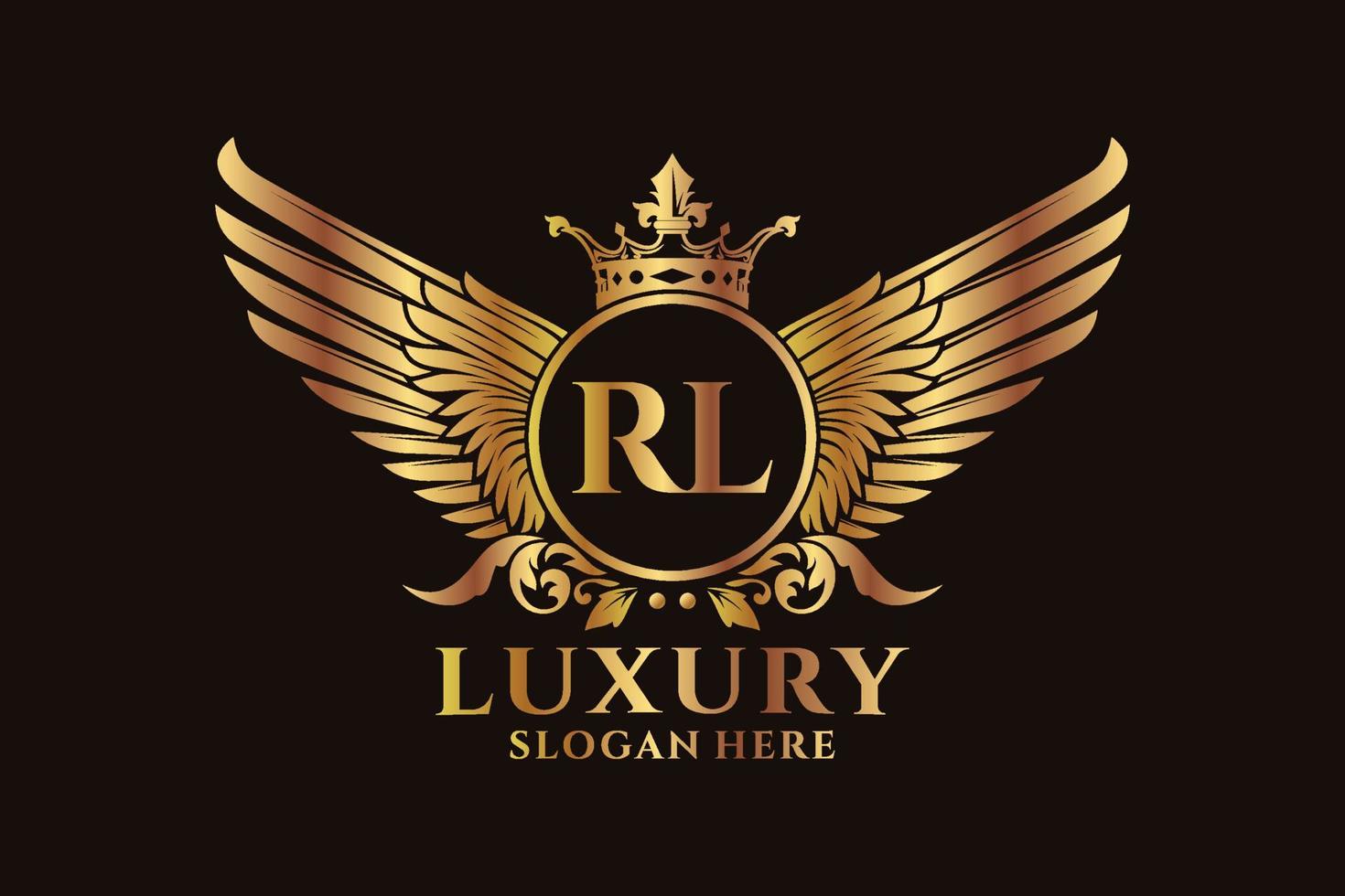 Luxury royal wing Letter RL crest Gold color Logo vector, Victory logo, crest logo, wing logo, vector logo template.