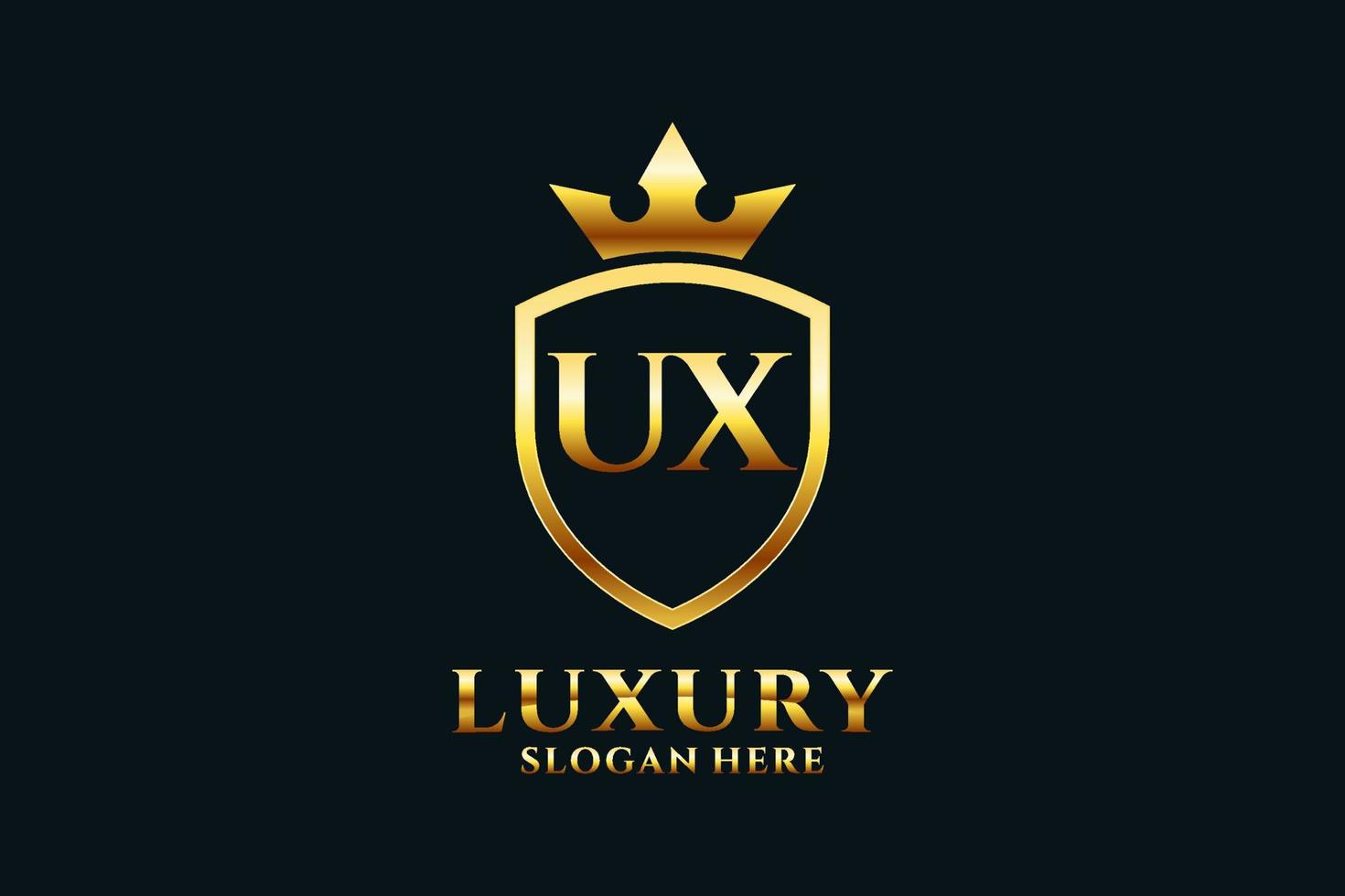 initial UX elegant luxury monogram logo or badge template with scrolls and royal crown - perfect for luxurious branding projects vector