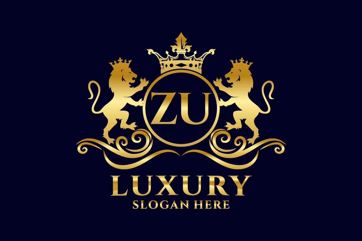 Initial ZU Letter Lion Royal Luxury Logo template in vector art for luxurious branding projects and other vector illustration.