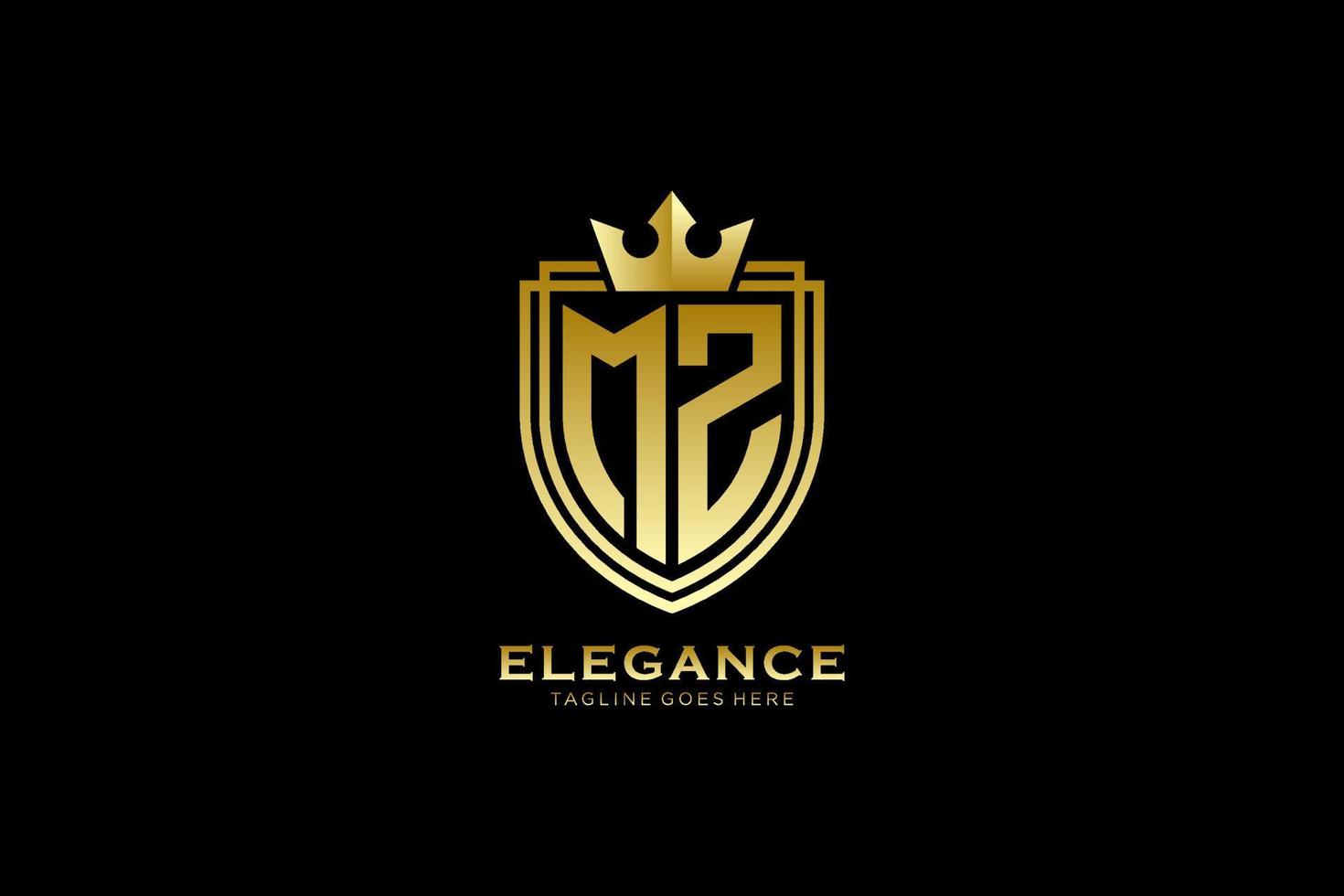 initial MZ elegant luxury monogram logo or badge template with scrolls and royal crown - perfect for luxurious branding projects vector