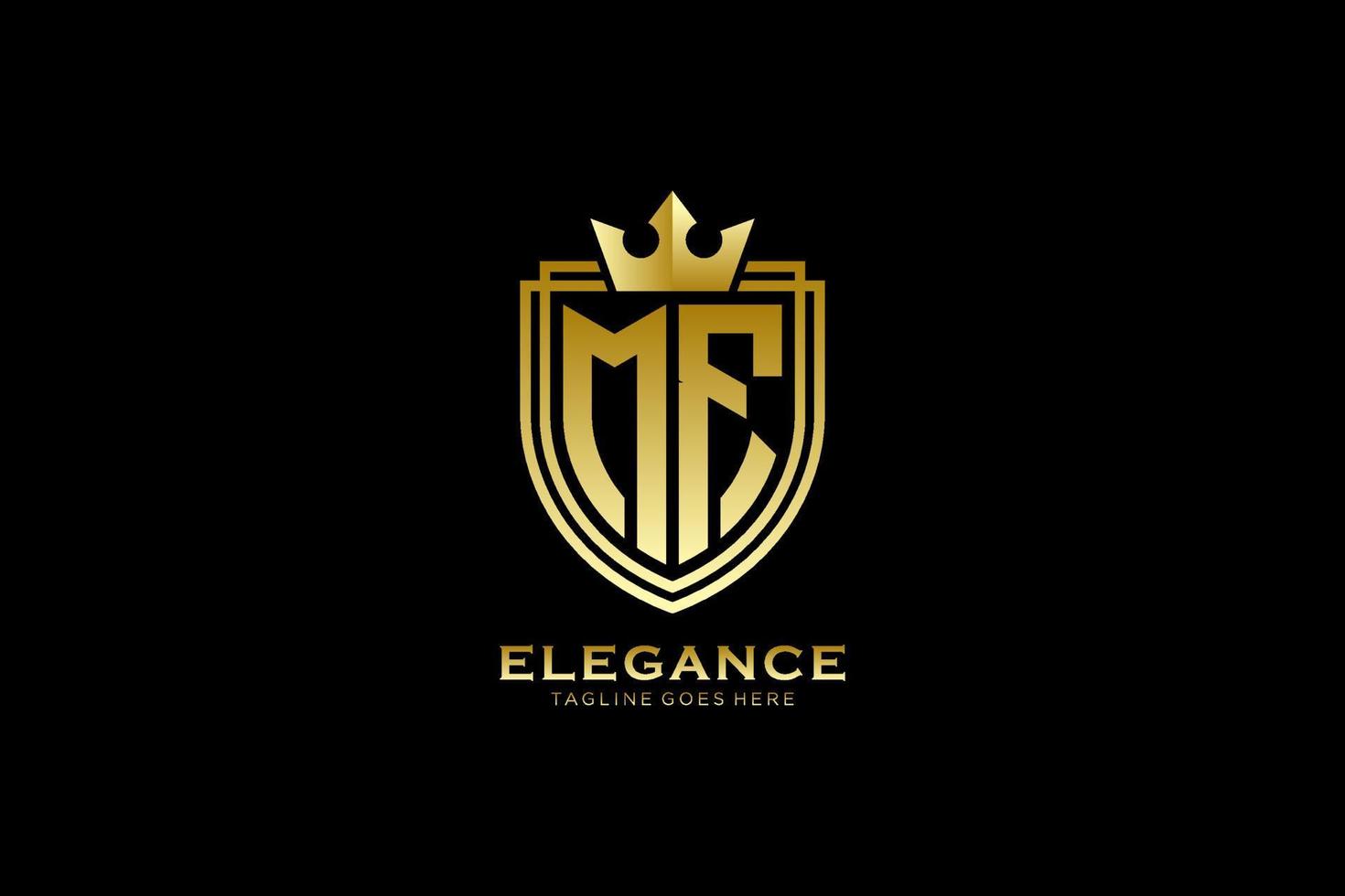 initial MF elegant luxury monogram logo or badge template with scrolls and royal crown - perfect for luxurious branding projects vector