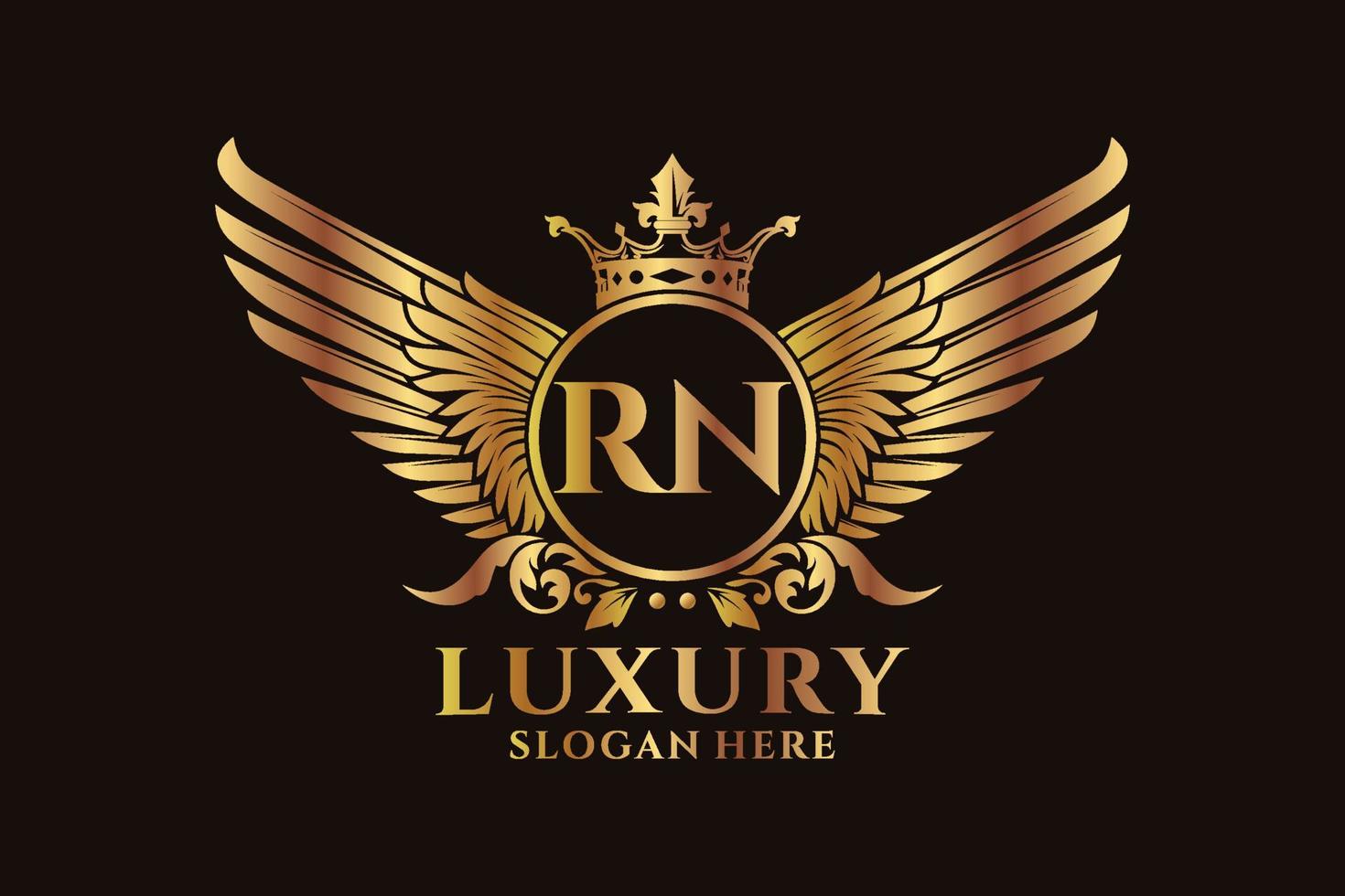 Luxury royal wing Letter RN crest Gold color Logo vector, Victory logo, crest logo, wing logo, vector logo template.