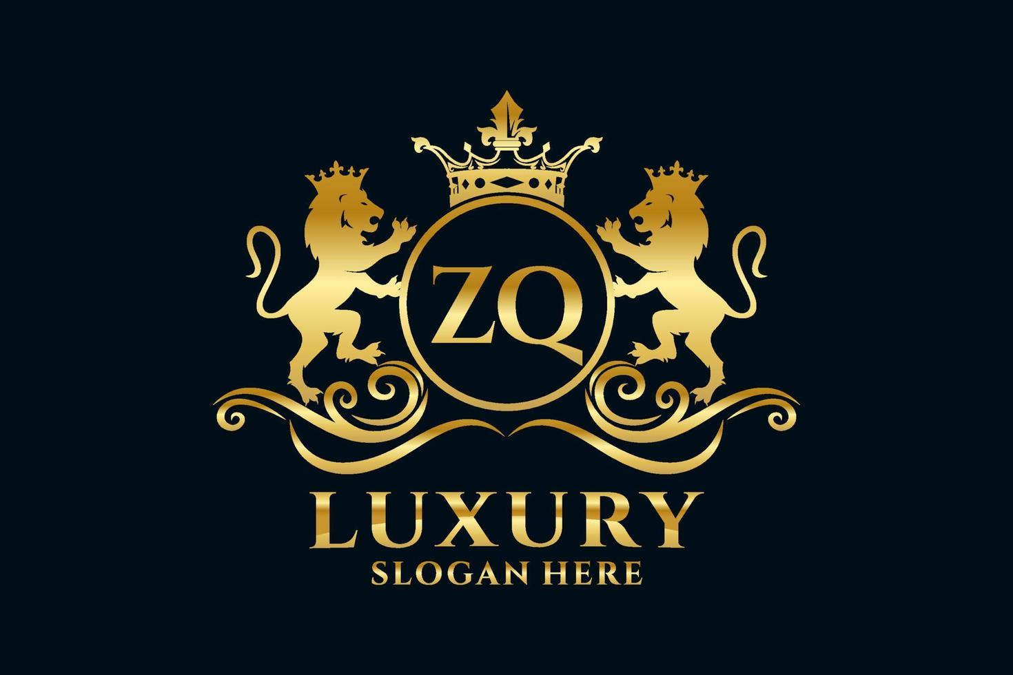 plantilla de logotipo de lujo real de león de letra zq inicial en arte vectorial para proyectos de marca de lujo y otras ilustraciones vectoriales. vector