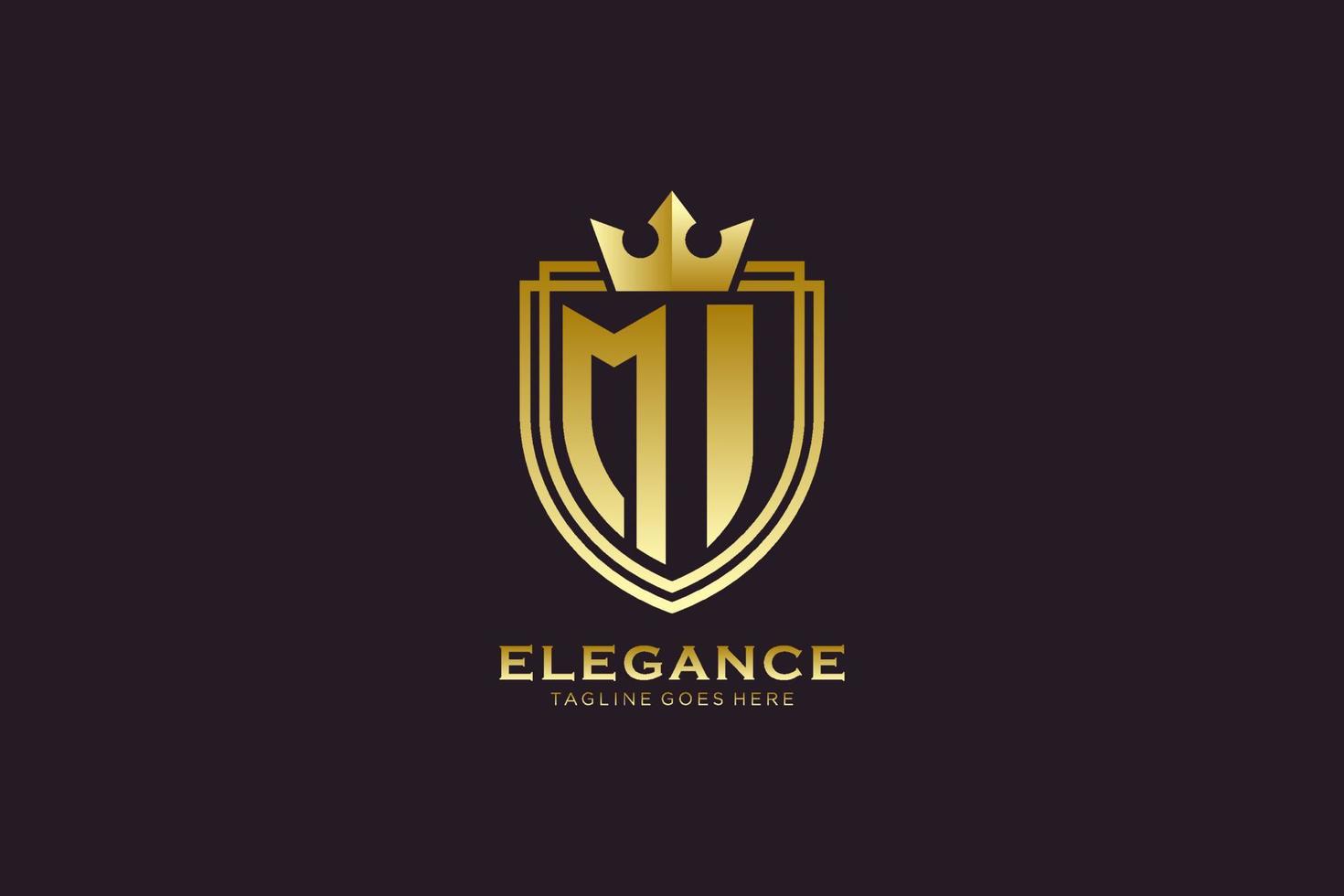 initial MI elegant luxury monogram logo or badge template with scrolls and royal crown - perfect for luxurious branding projects vector