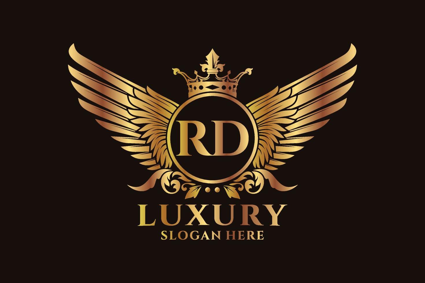 Luxury royal wing Letter RD crest Gold color Logo vector, Victory logo, crest logo, wing logo, vector logo template.