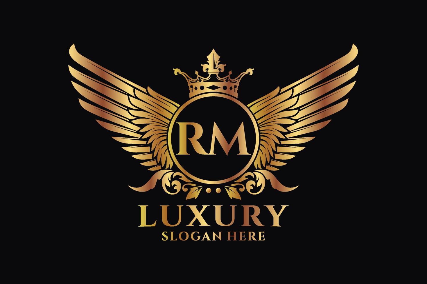 Luxury royal wing Letter RM crest Gold color Logo vector, Victory logo, crest logo, wing logo, vector logo template.