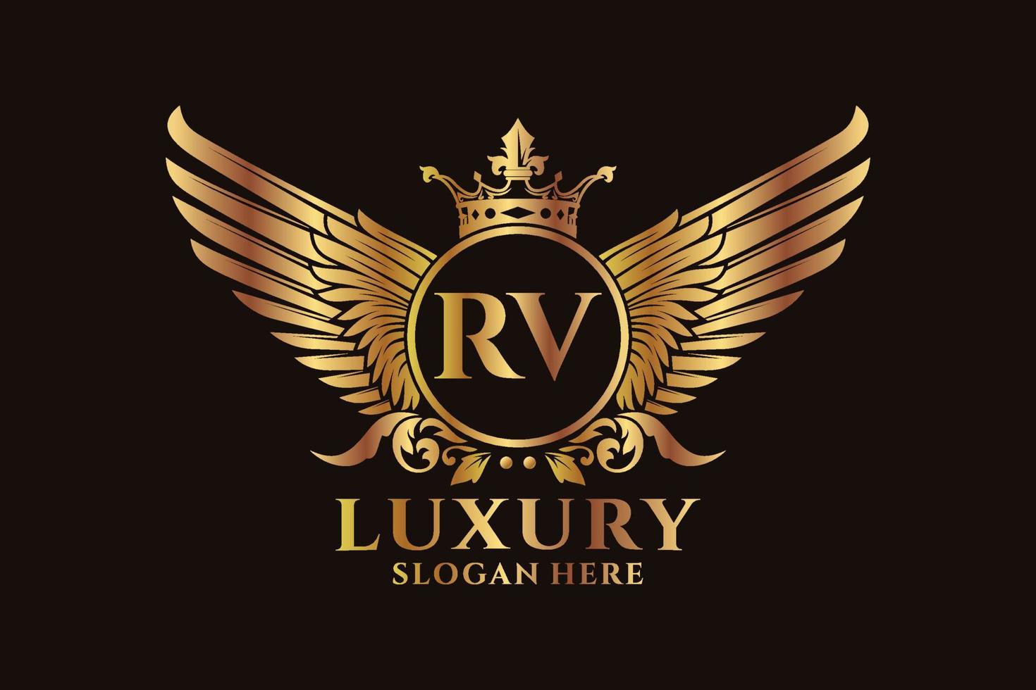 Luxury royal wing Letter RV crest Gold color Logo vector, Victory logo, crest logo, wing logo, vector logo template.