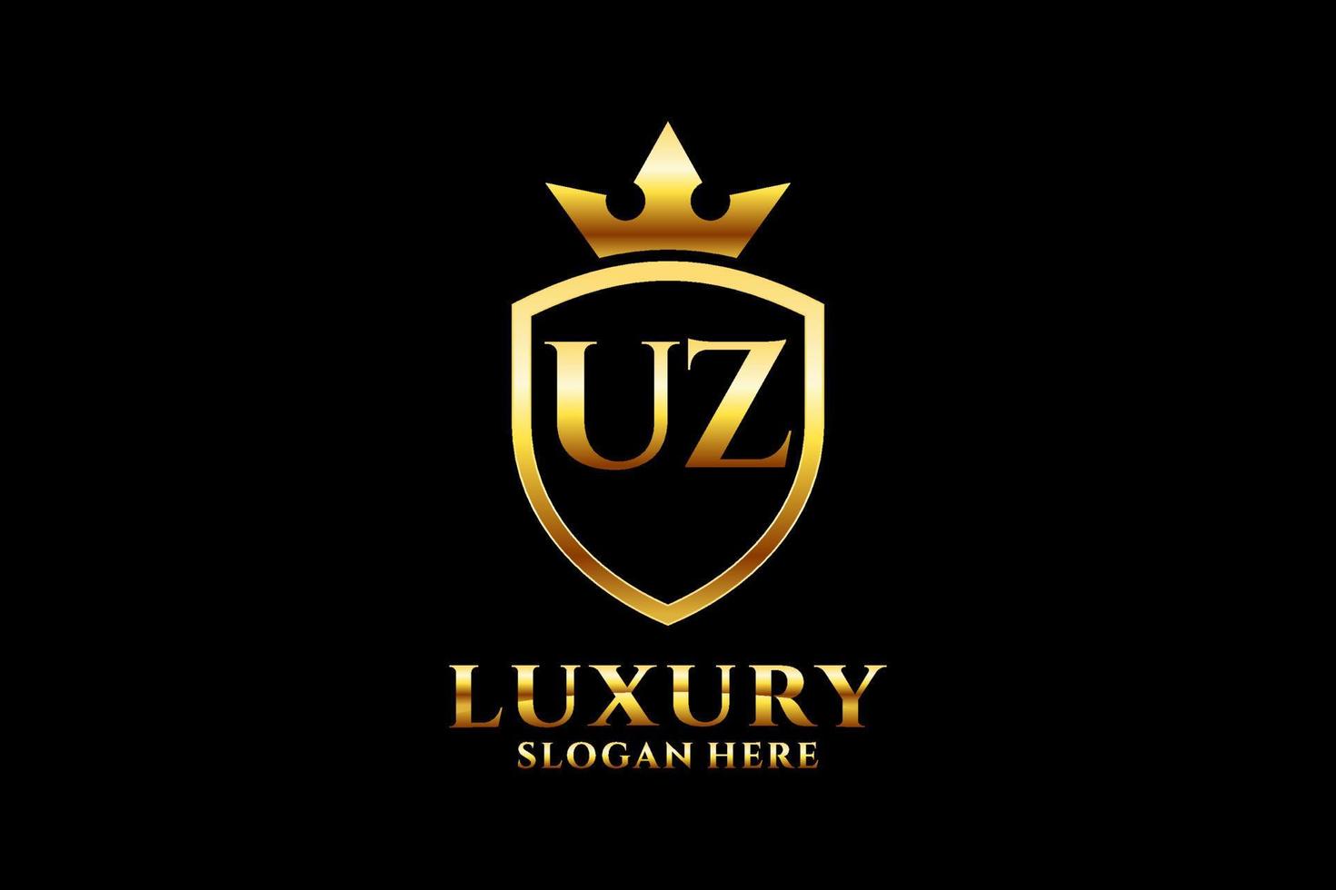 initial UZ elegant luxury monogram logo or badge template with scrolls and royal crown - perfect for luxurious branding projects vector