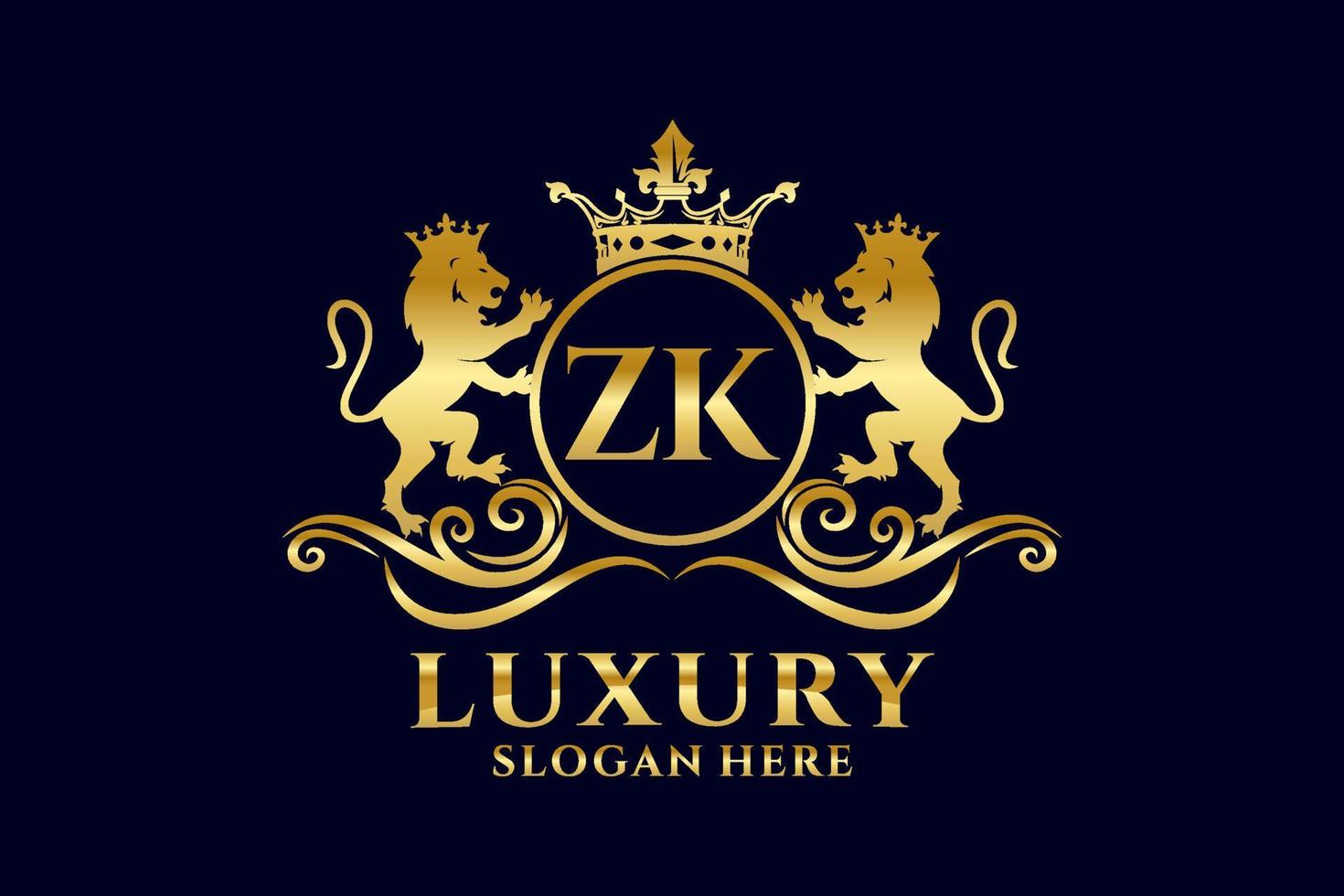 plantilla de logotipo de lujo real de león de letra zk inicial en arte vectorial para proyectos de marca de lujo y otras ilustraciones vectoriales. vector