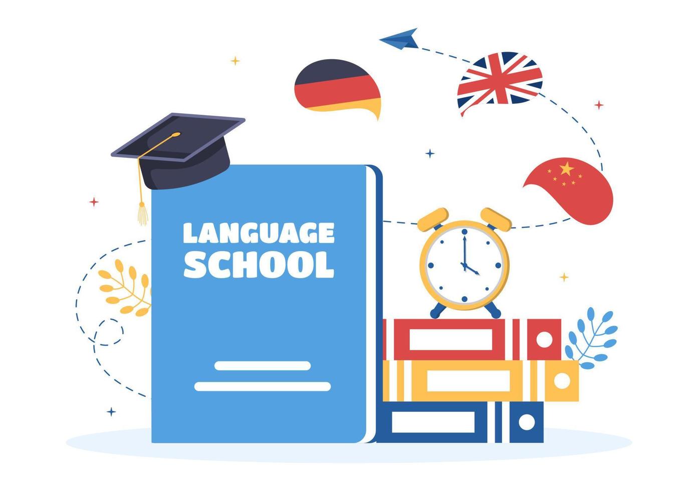 Language School Template Hand Drawn Cartoon Flat Illustration of Online