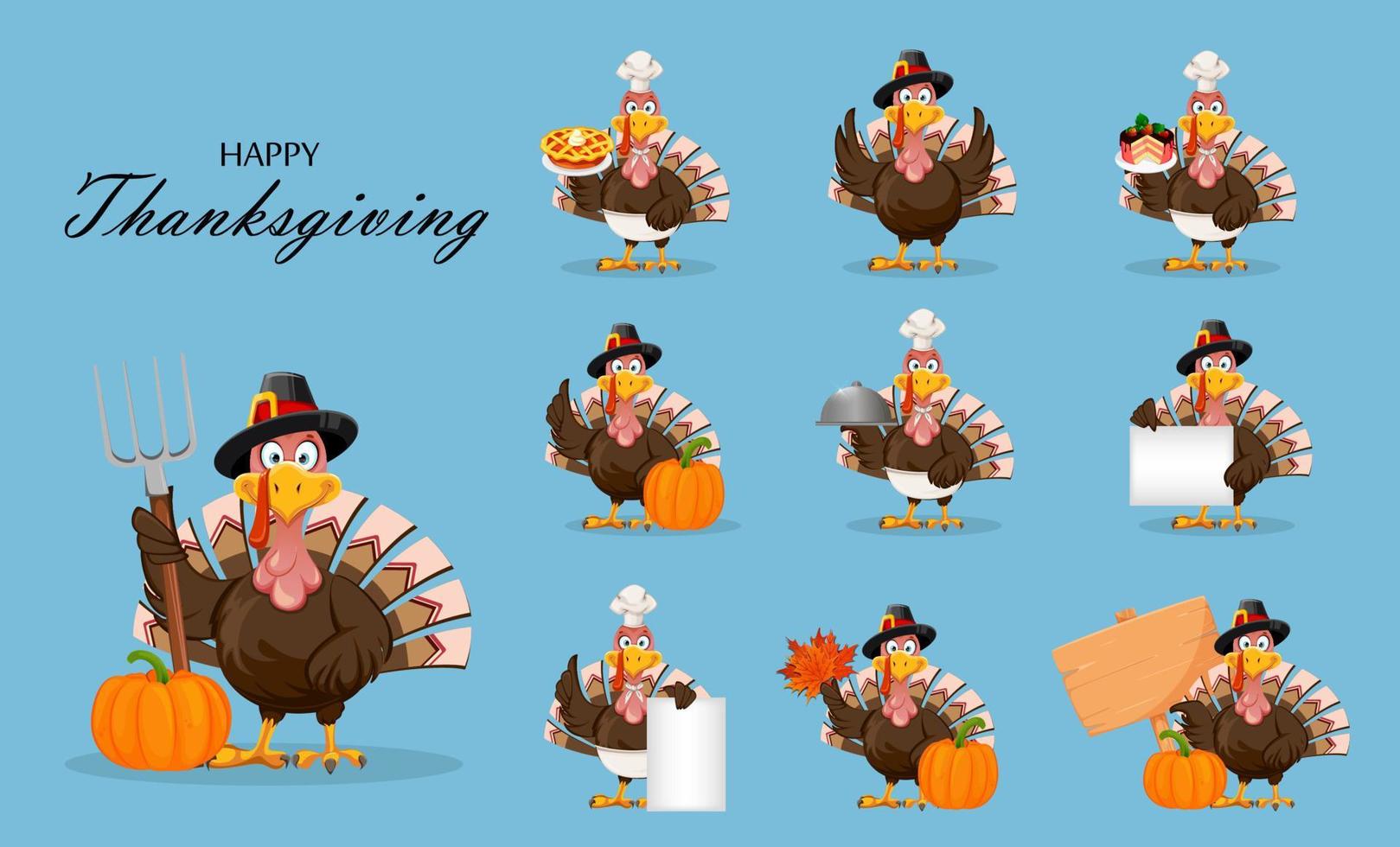 Funny cartoon character Thanksgiving Turkey bird vector