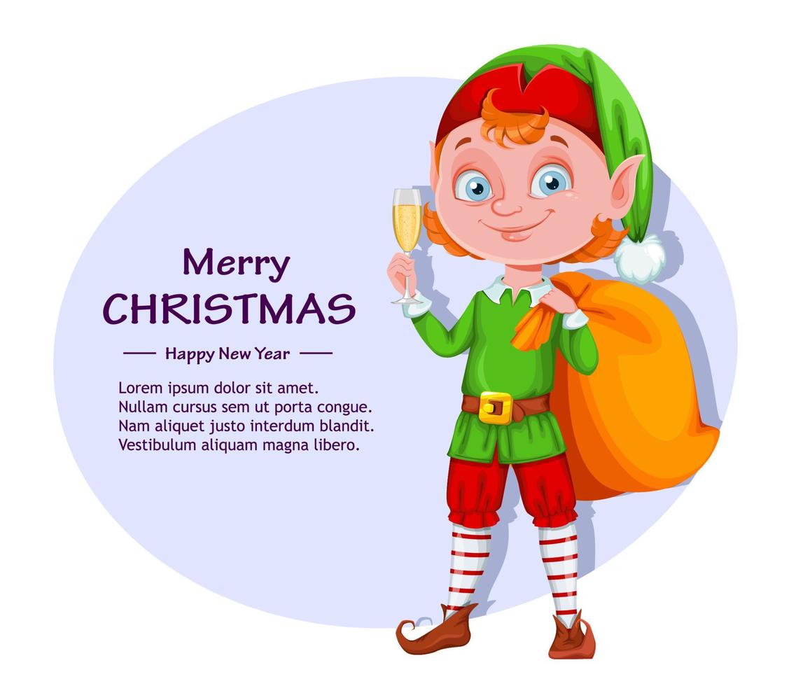 lindo personaje de dibujos animados de duende navideño vector