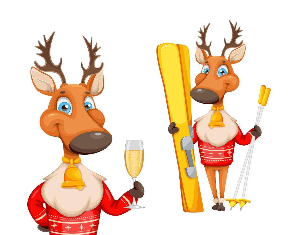 Merry Christmas and Happy New Year. Cute deer vector
