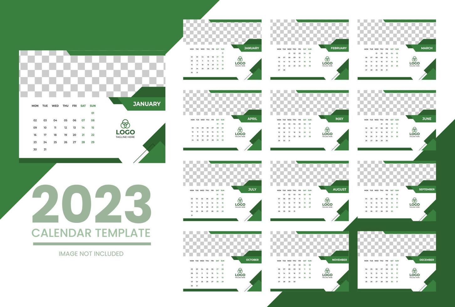 2023 Calendar year vector illustration. The week starts on Sunday. Annual calendar 2023 template. Calendar design