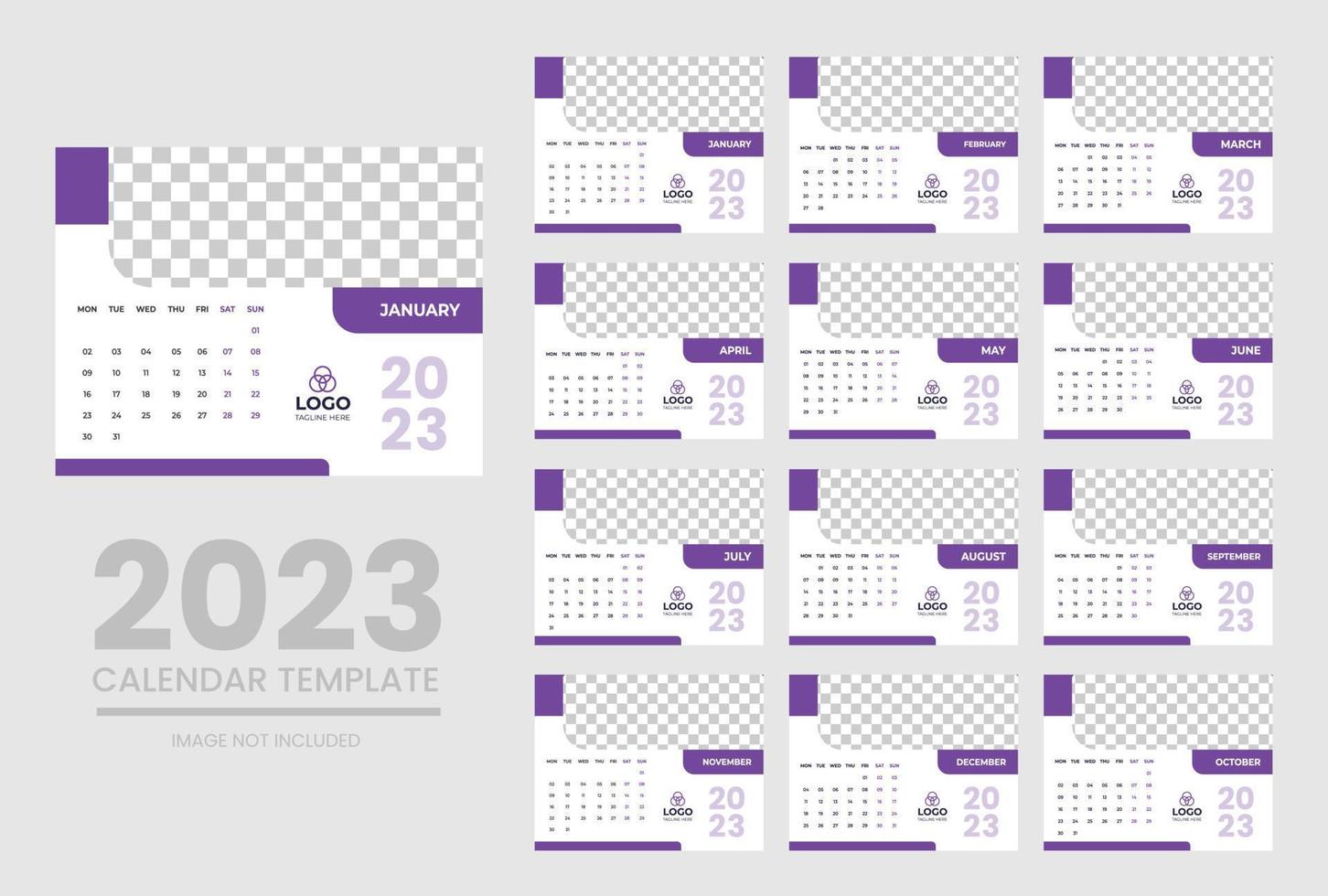 2023 Calendar year vector illustration. The week starts on Sunday. Annual calendar 2023 template. Calendar design