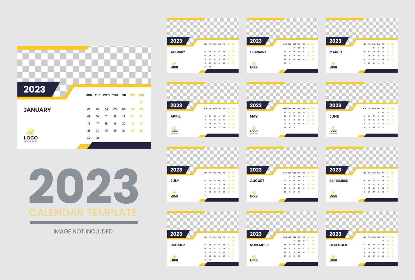 2023 Calendar year vector illustration. The week starts on Sunday. Annual calendar 2023 template. Calendar design