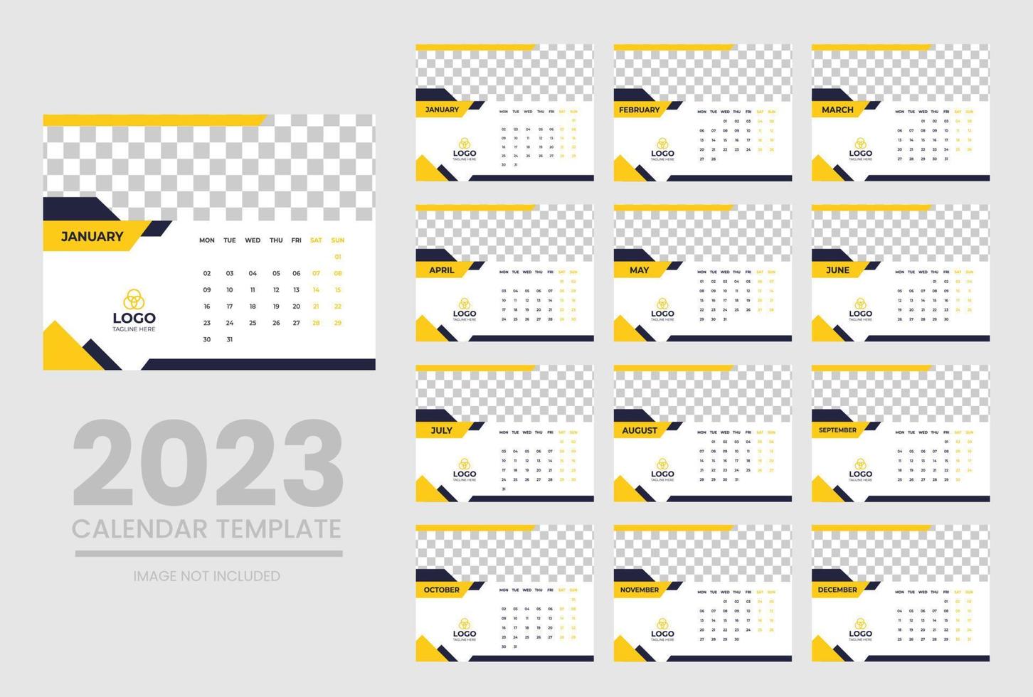 2023 Calendar year vector illustration. The week starts on Sunday. Annual calendar 2023 template. Calendar design