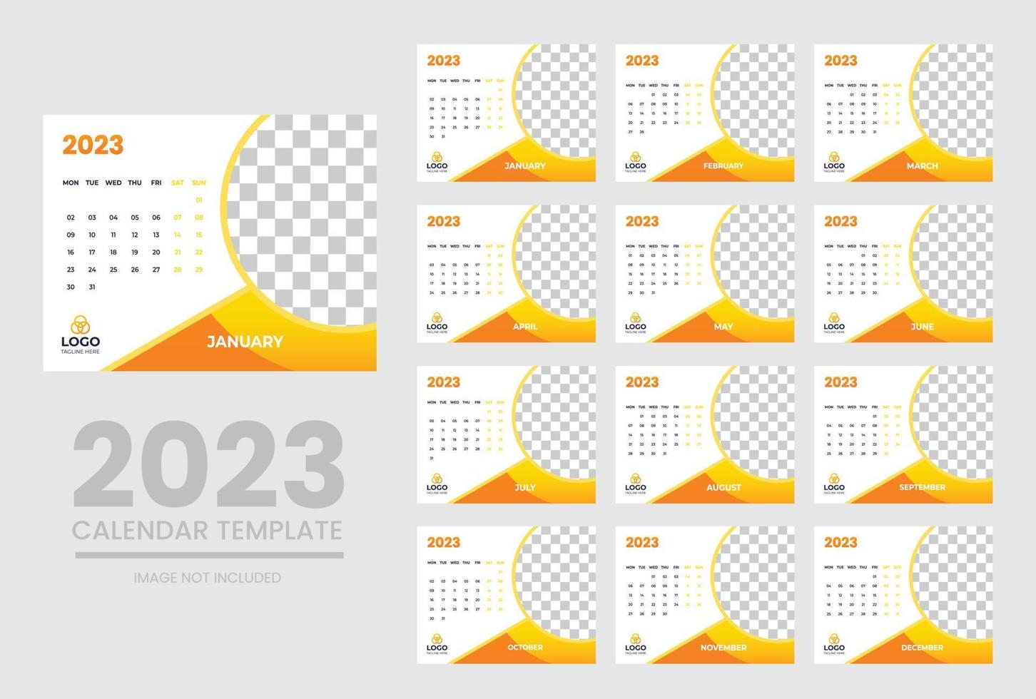 2023 Calendar year vector illustration. The week starts on Sunday. Annual calendar 2023 template. Calendar design