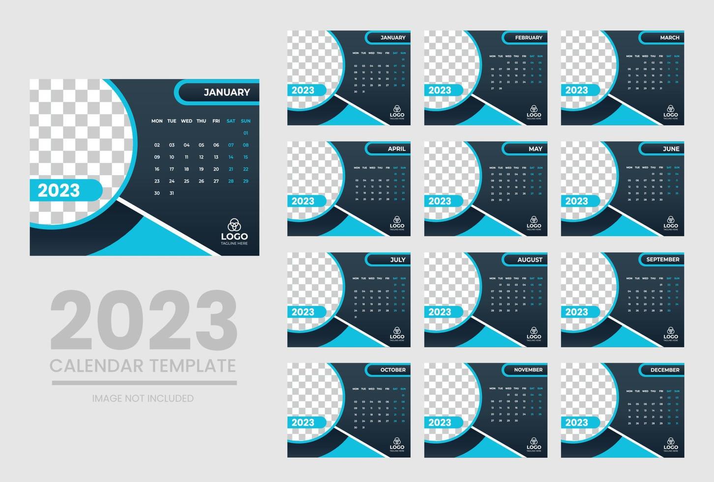 2023 Calendar year vector illustration. The week starts on Sunday. Annual calendar 2023 template. Calendar design