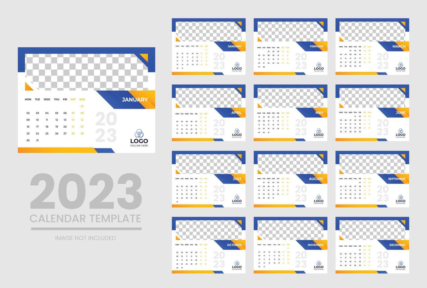 2023 Calendar year vector illustration. The week starts on Sunday. Annual calendar 2023 template. Calendar design