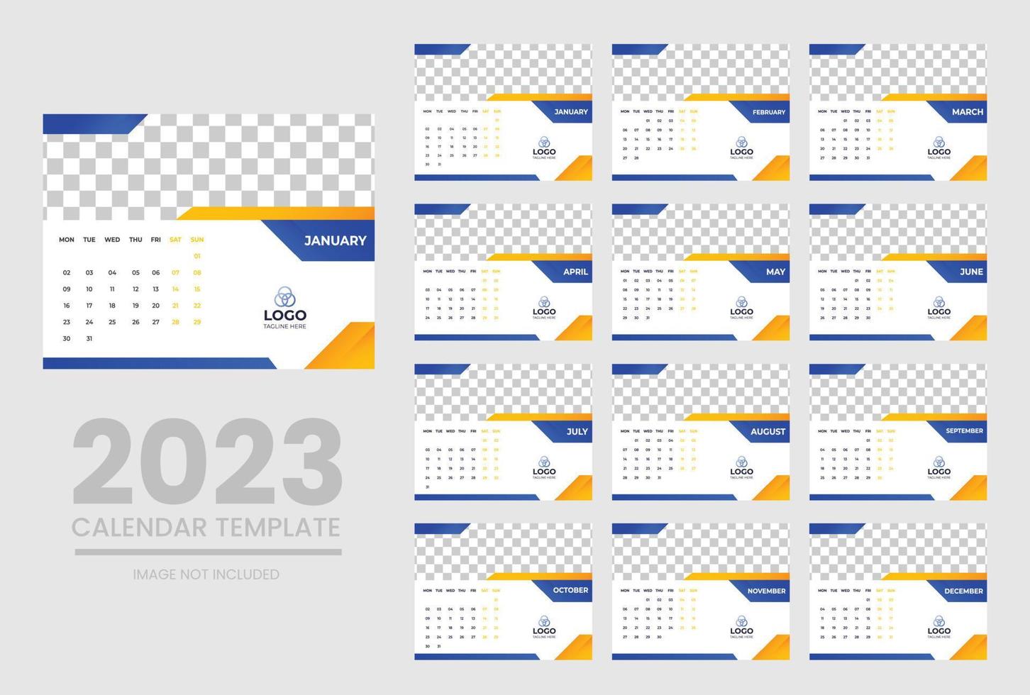 2023 Calendar year vector illustration. The week starts on Sunday. Annual calendar 2023 template. Calendar design