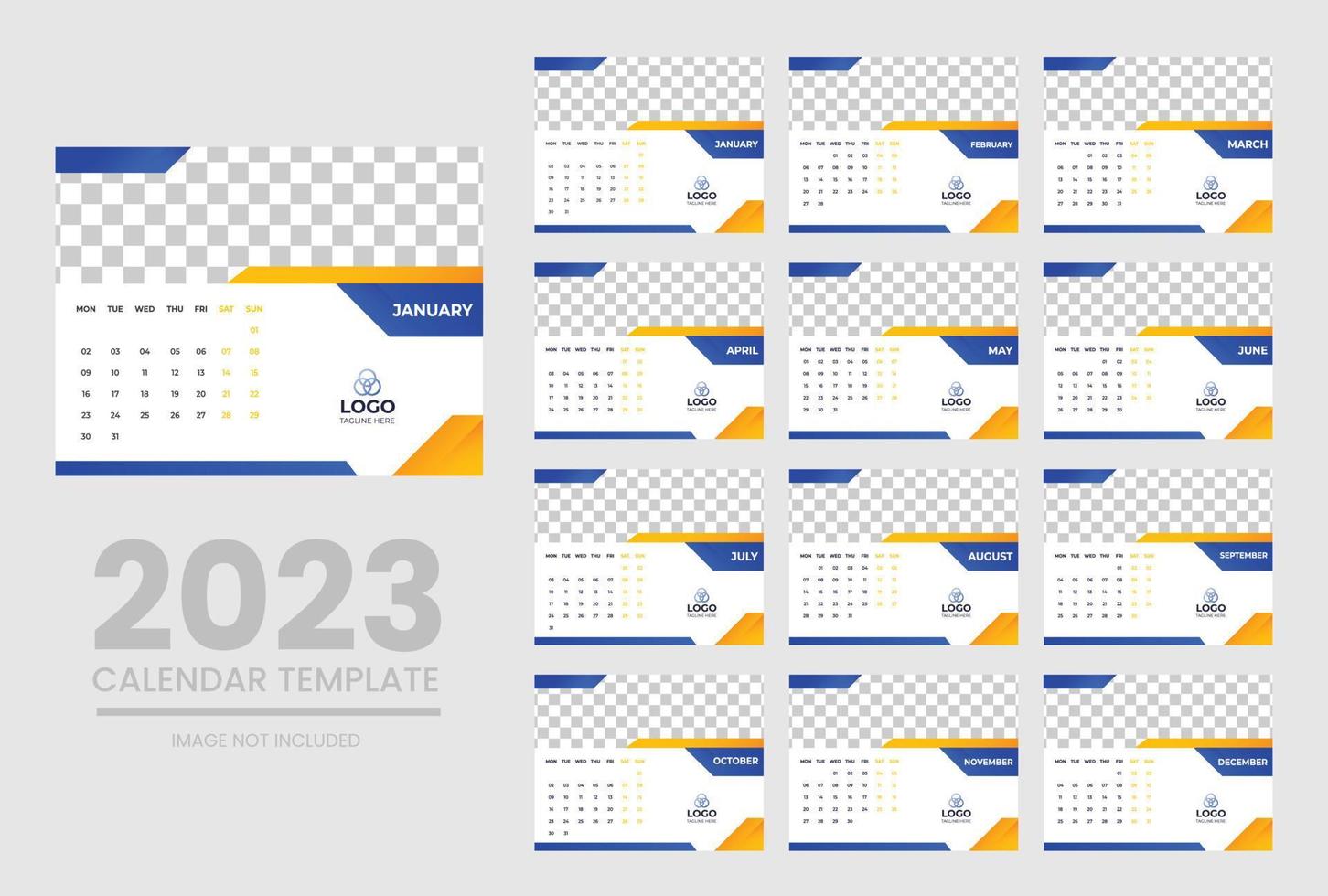 2023 Calendar year vector illustration. The week starts on Sunday. Annual calendar 2023 template. Calendar design