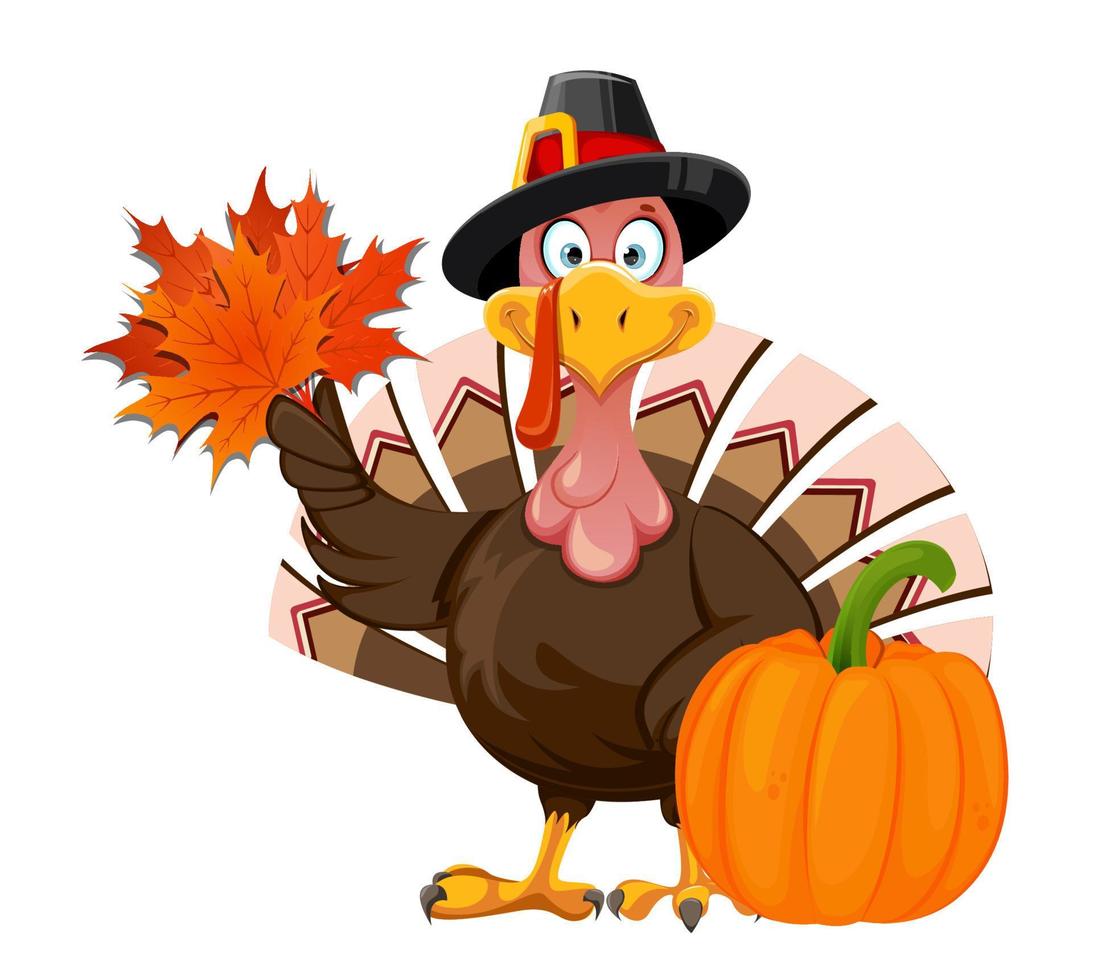 Funny cartoon character Thanksgiving Turkey bird vector
