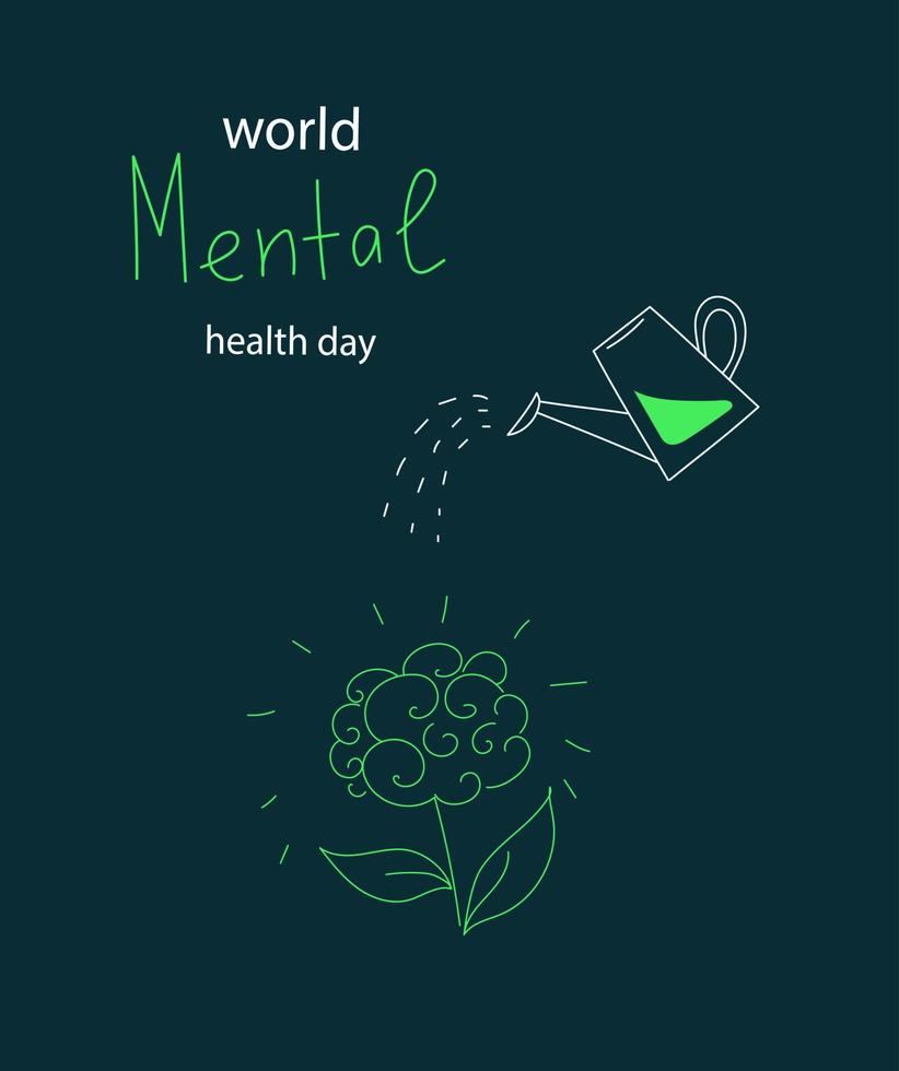 Vector world mental health day poster doodle hand drawn style illustration