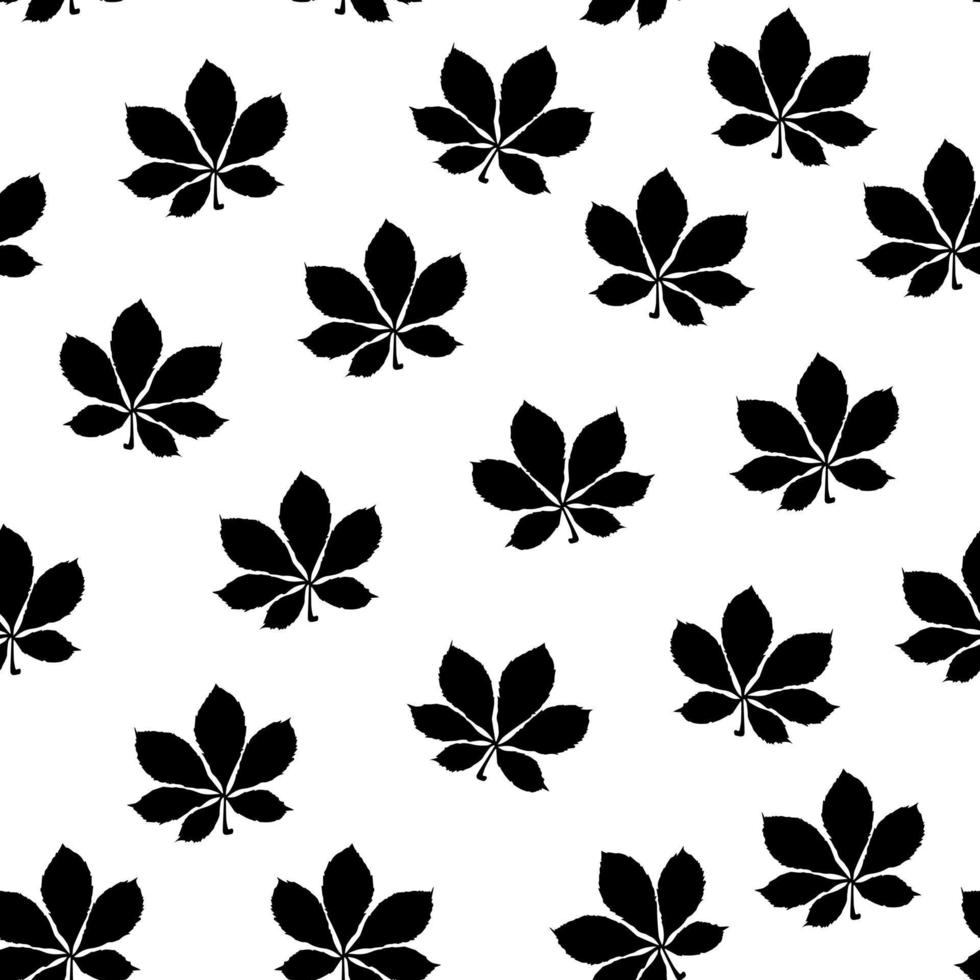 Seamless pattern of silhouettes of leaves on a white background. Black and white background vector