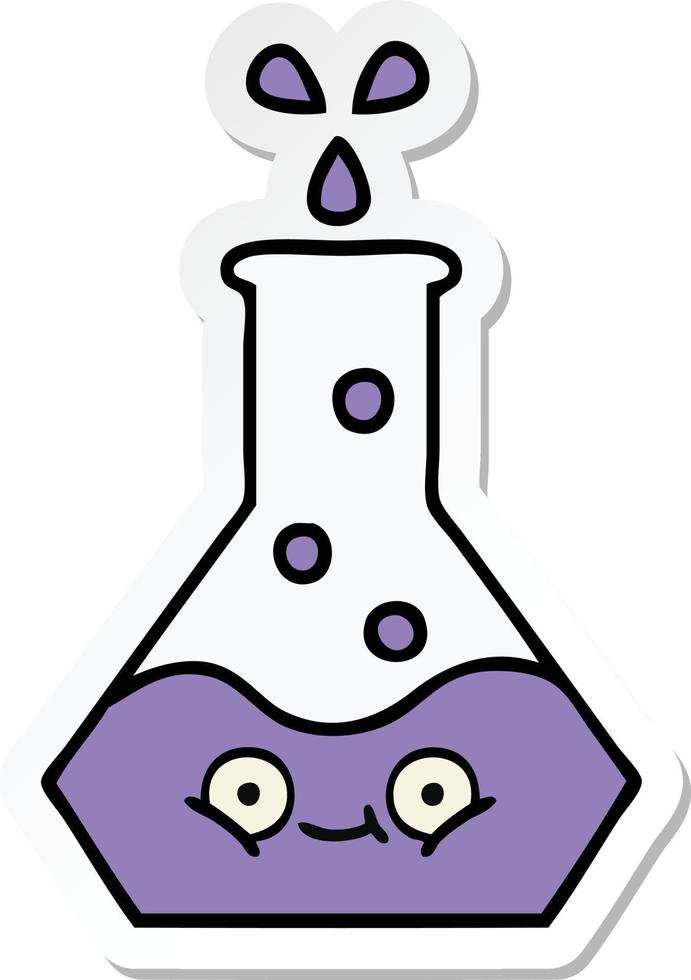 sticker of a cute cartoon science beaker vector