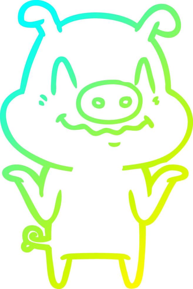 cold gradient line drawing nervous cartoon pig vector