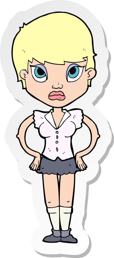 sticker of a cartoon annoyed girl vector