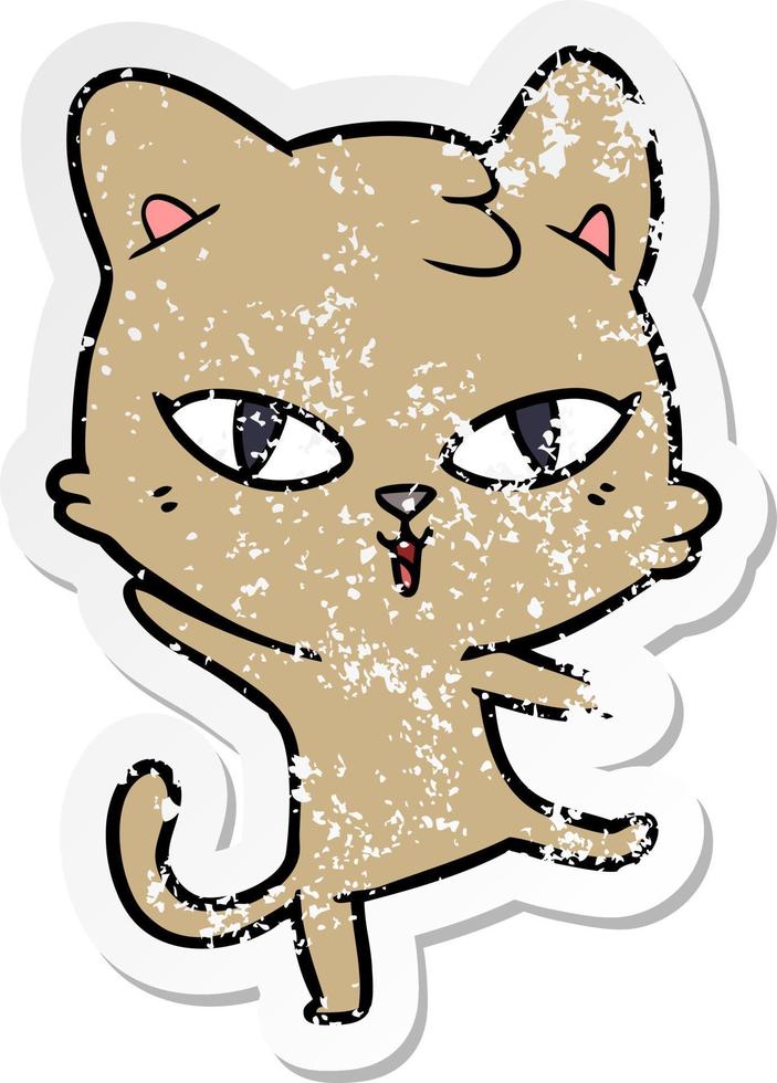 distressed sticker of a cartoon cat vector