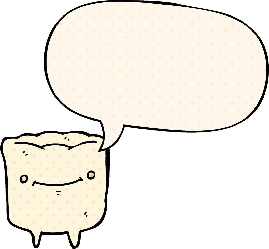 cartoon happy tooth and speech bubble in comic book style vector