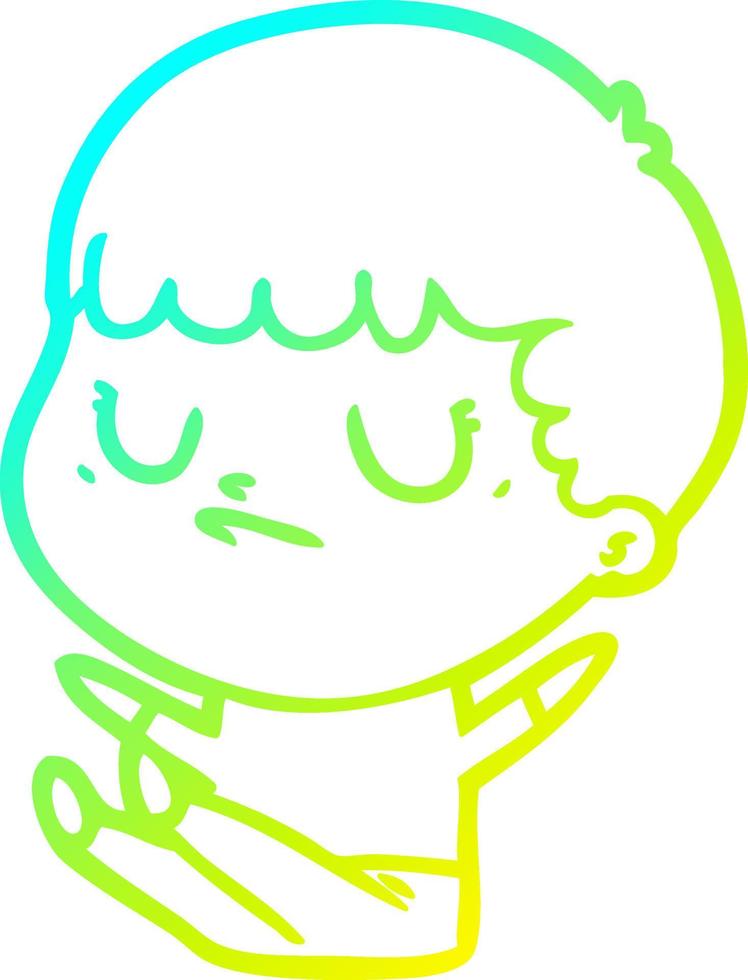 cold gradient line drawing cartoon grumpy boy vector