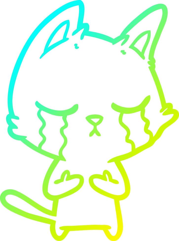 cold gradient line drawing crying cartoon cat vector