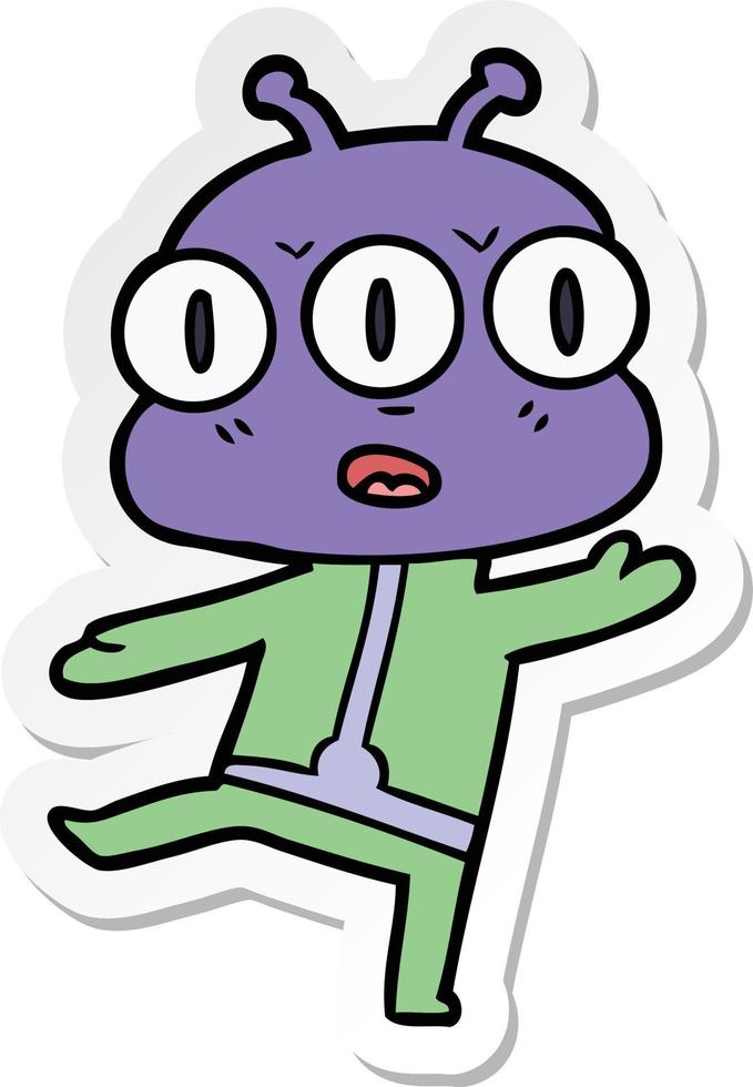 sticker of a cartoon three eyed alien vector