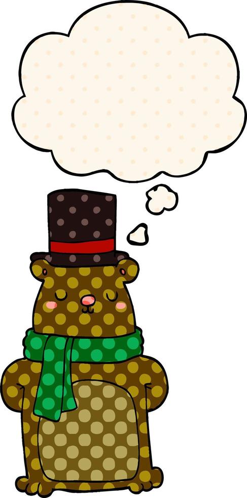 cartoon bear and thought bubble in comic book style vector