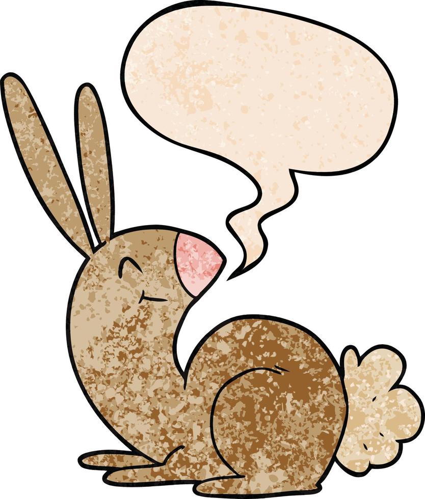 cute cartoon rabbit and speech bubble in retro texture style vector